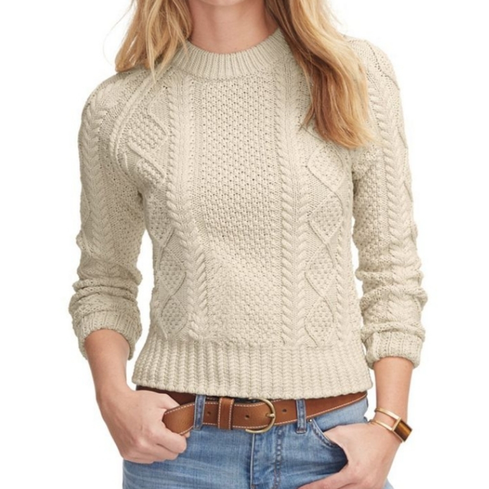 L.L. Bean Women's Cable Knit Crewneck Sweater in Cream